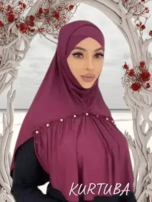 Hijab instantané avec perles - Bordeaux Bourgogne - Collection Leila