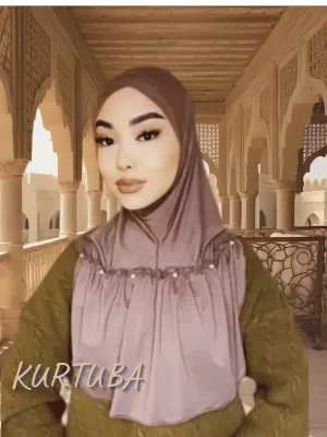 Instant Hijab With Pearls - Light Brown - Leila Collection