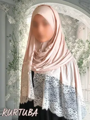 ​Instant Hijab - Pink Powder - Straight With Lace - Havva Collection