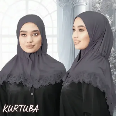 Hijab With Lace - Dark Gray - Collection Angelina