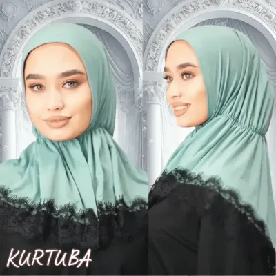 Hijab avec dentelle - Vert - Collection Angelina