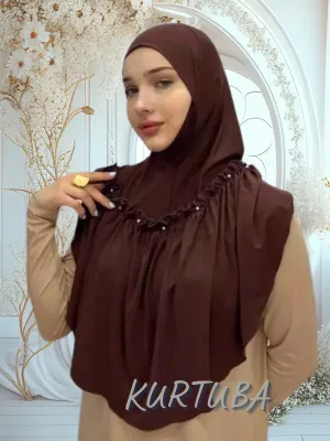 Instant Hijab With Pearls - Brown - Leila Collection