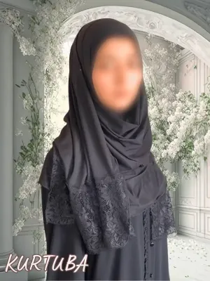 Hijab instantané - Noir - Droit avec dentelle - Collection Havva