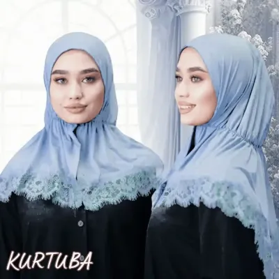 Hijab avec dentelle - Bleu denim - Collection Angelina