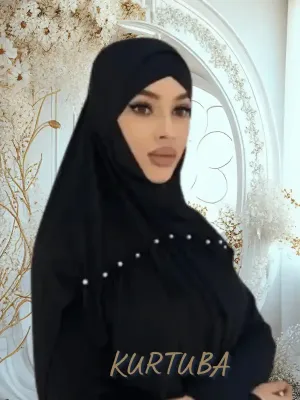 Instant Hijab With Pearls - Black - Leila Collection