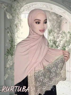 Instant Hijab - Pink Powder - Cross With Lace - Havva Collection