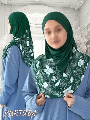 Hijab instantané prêt à porter - Vert émeraude à motif floral - Collection Sumaya