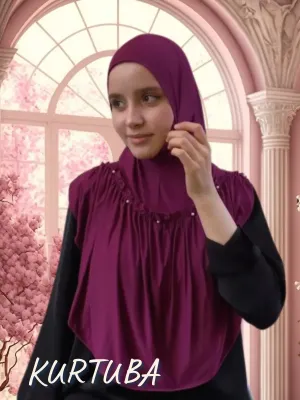 Instant Hijab With Pearls - Burgundy - Leila Collection