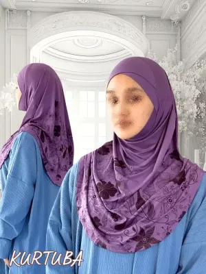 Instant Hijab Ready to Wear - Mauve Floral Print - Sumaya Collection