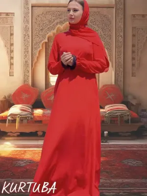 Abaya avec foulard rouge polka Anika