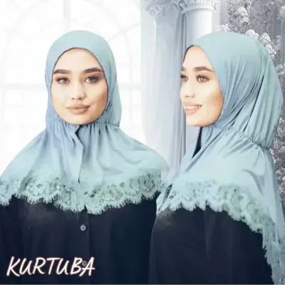 Hijab With Lace - Blue Aquamarine - Collection Angelina