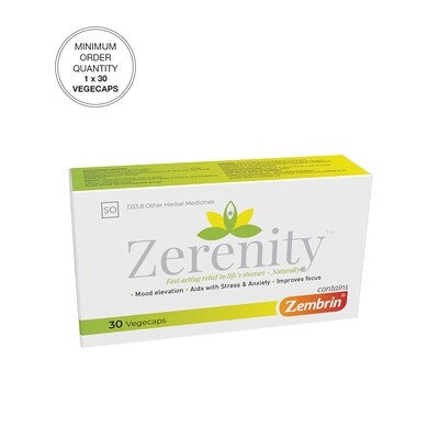 Zerenity 30's Sceletium Tortuosum (L.) N.E. Br and/or Sceletium crassicaule (haw.) L. Bolus [Min. order 1 x 30's]