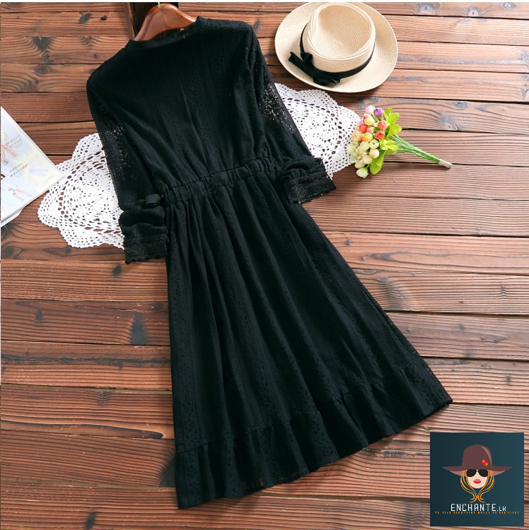 Black Waist Gathering Short Dress