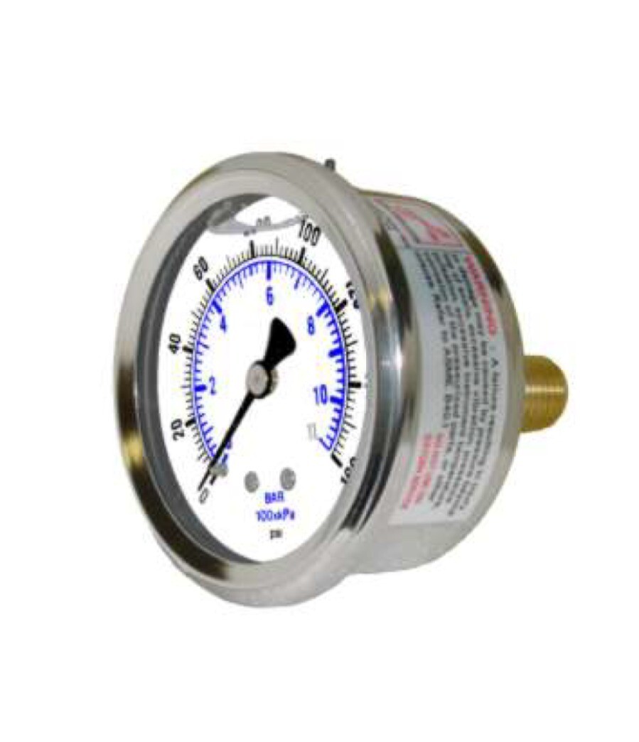 Glycerin Filled Pressure Gauge, 1.5", 2", 2.5" & 4" Center Back Mount