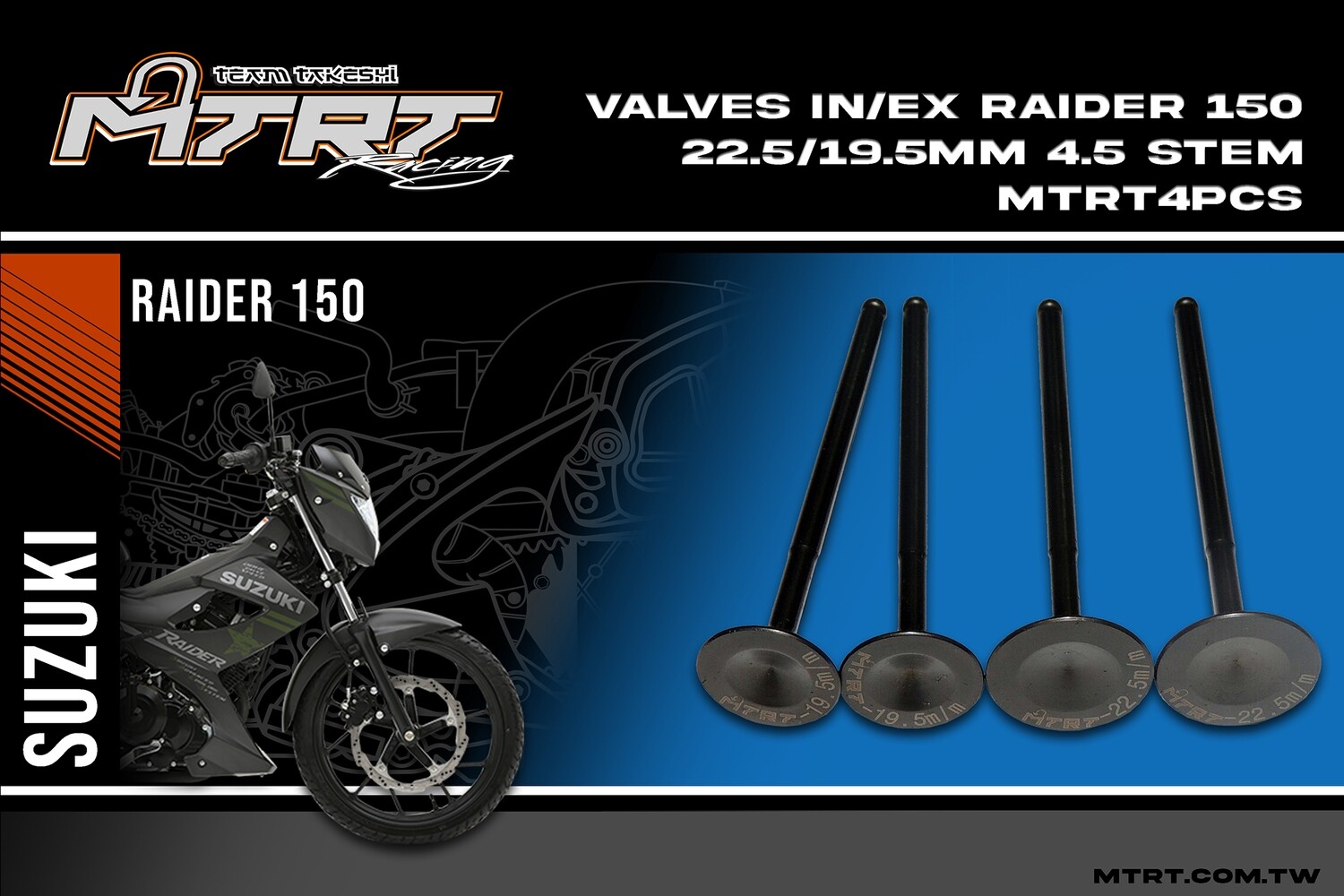 VALVES IN-EX RAIDER150 19.5X22.5mm 4pcs MTRT