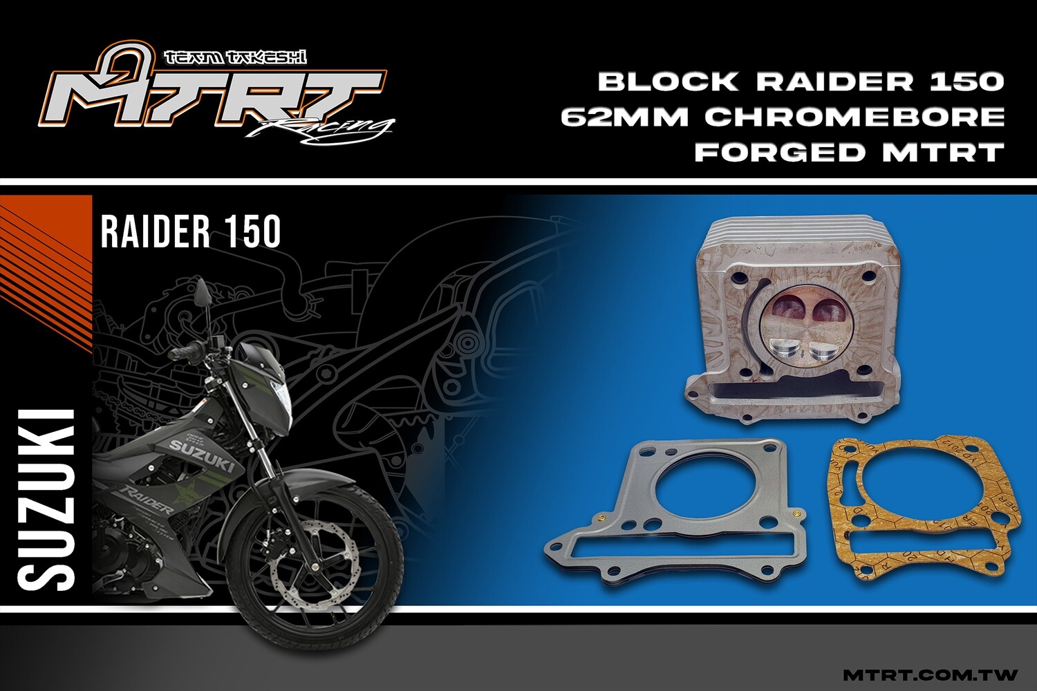 62MM RAIDER150 Chromebore Block with forged piston MTRT