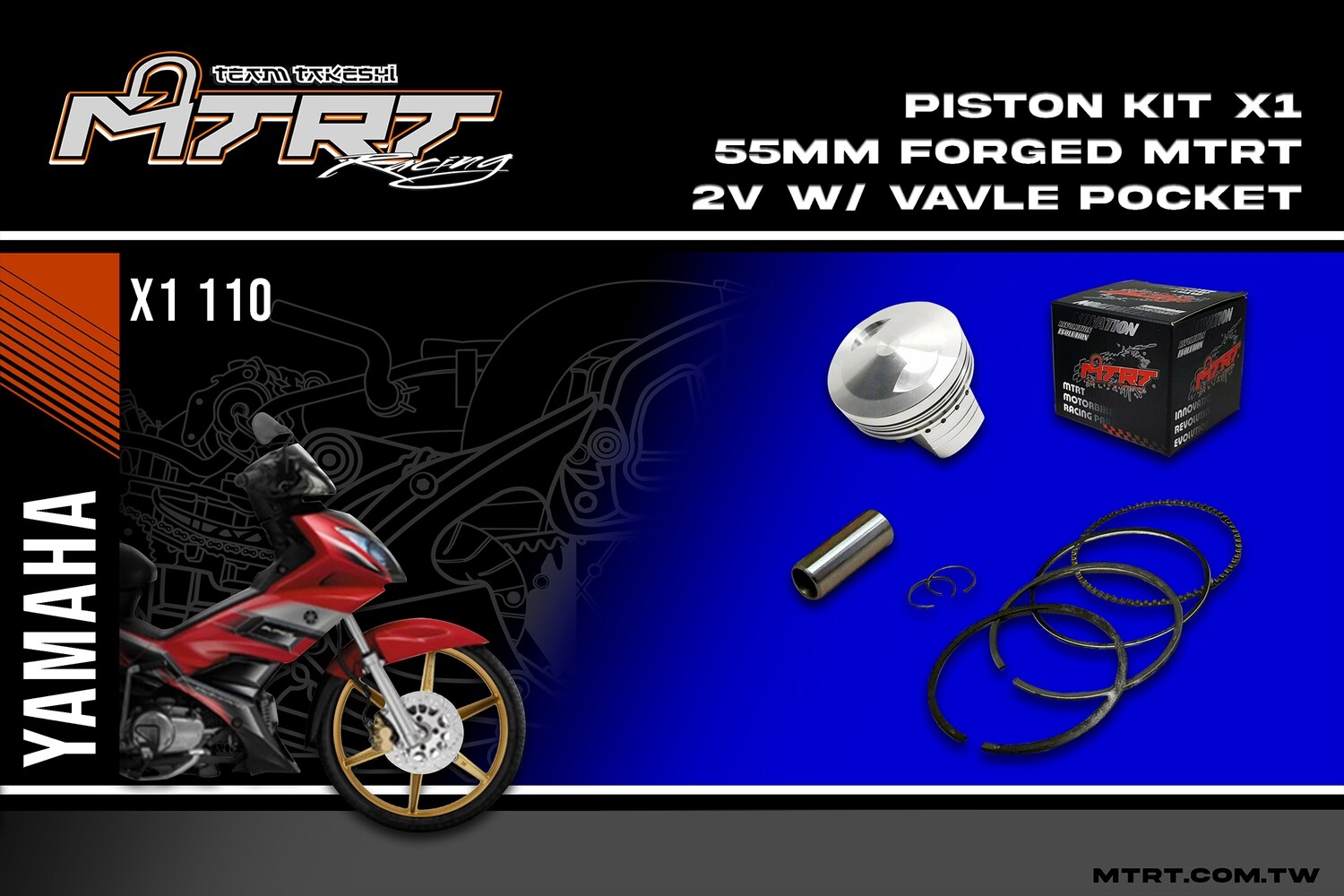 PISTON  KIT  X1 2V 55MM Forged  MTRT 2V with valve pocket