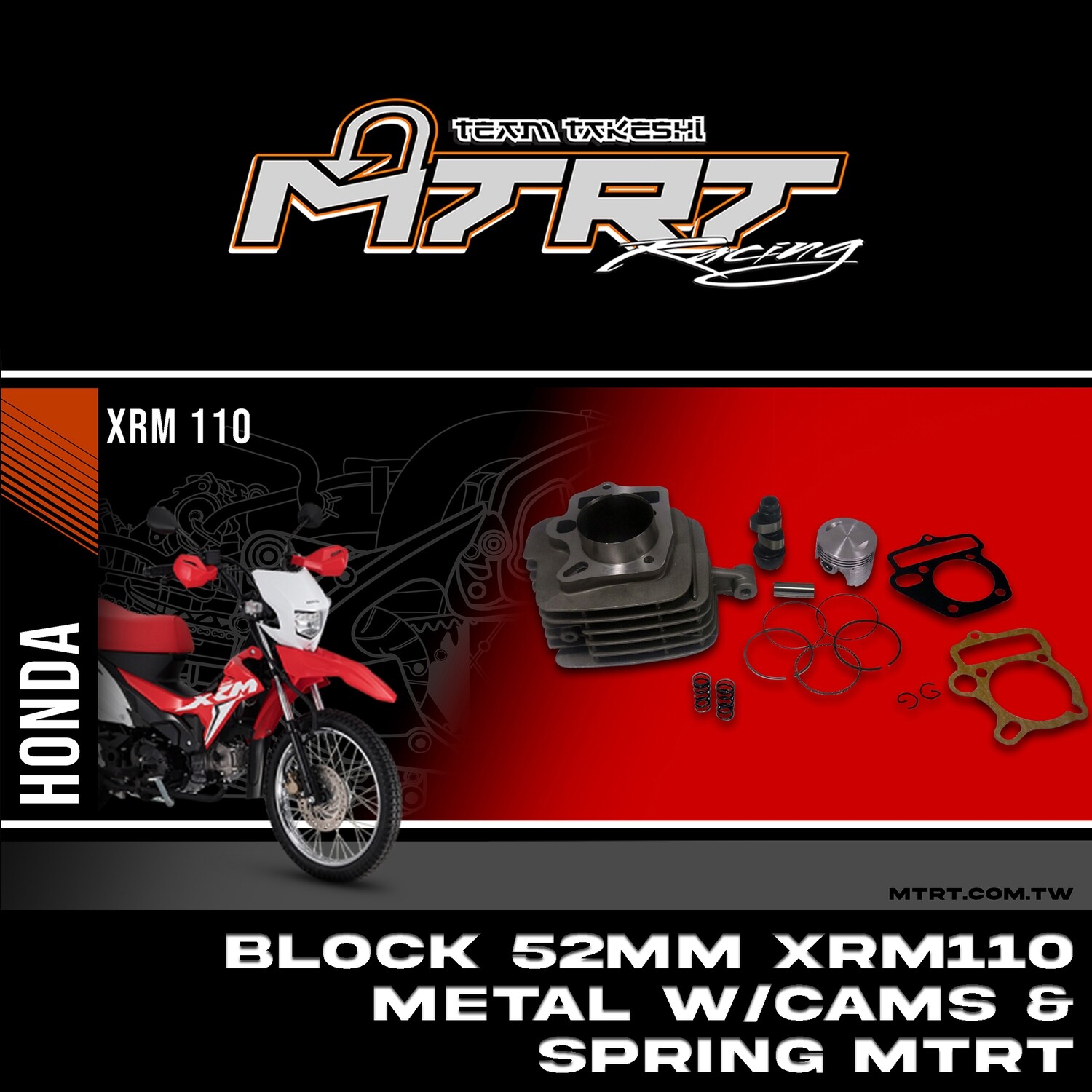 BLOCK 52MM XRM110 METAL Semi dome W/ cams and valve spring MTRT