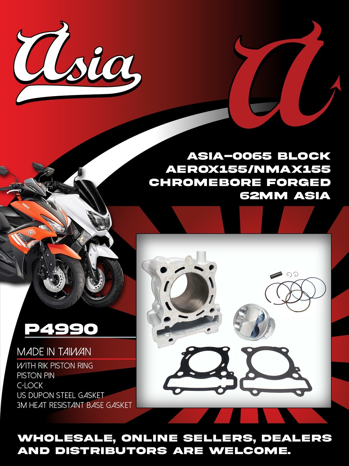 BLOCK NMAX155 CHROMEBORE FORGED 62MM ASIA