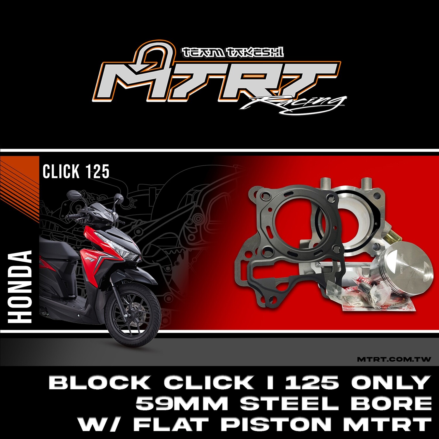 BLOCK CLICKi125 only  59MM STEEL BORE W/ Flat piston MTRT