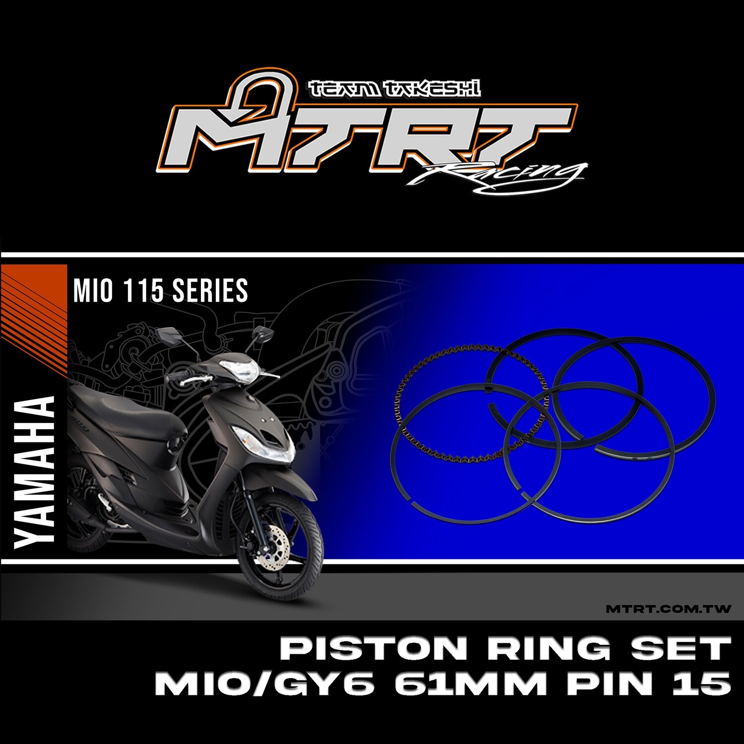 PISTON RING SET MIO/GY6  61mm  Pin15 SEE