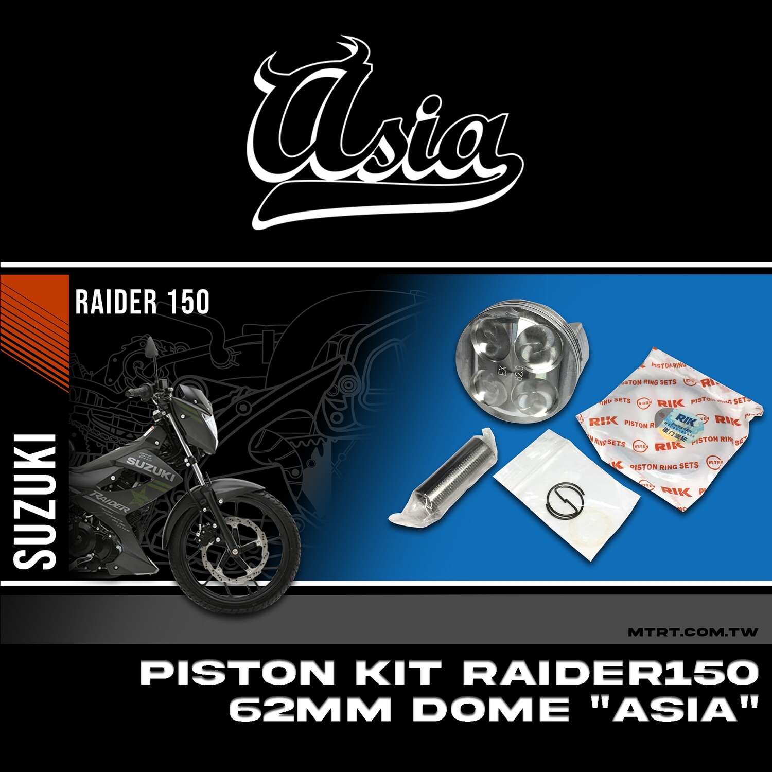 PISTON KIT RAIDER150 62MM dome "Asia"