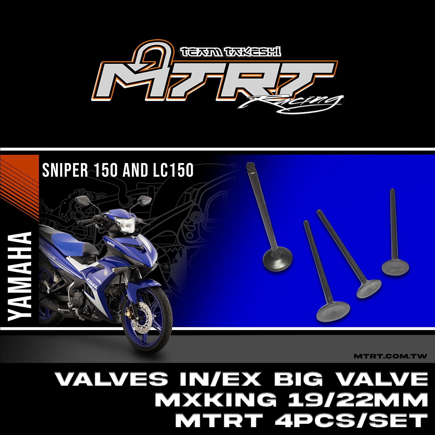 VALVES IN/EX big valve MXKING/AEROX/NMAX 19/22mm MTRT4pcs/SET