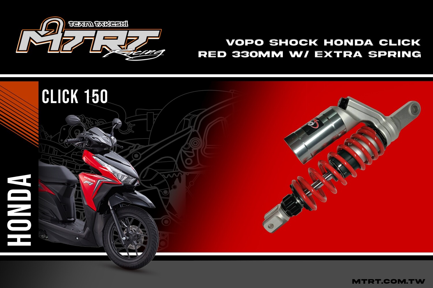 VOPO SHOCK HONDA CLICK RED 330MM w/extra spring