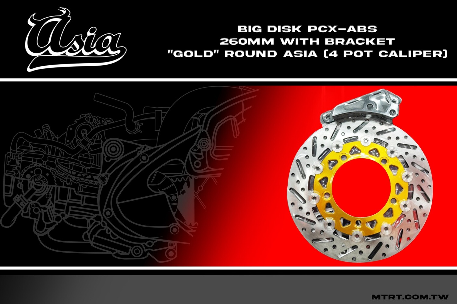BIG DISK PCX-ABS 260MM WITH BRACKET &quot;GOLD&quot; ROUND ASIA (4 POT CALIPER