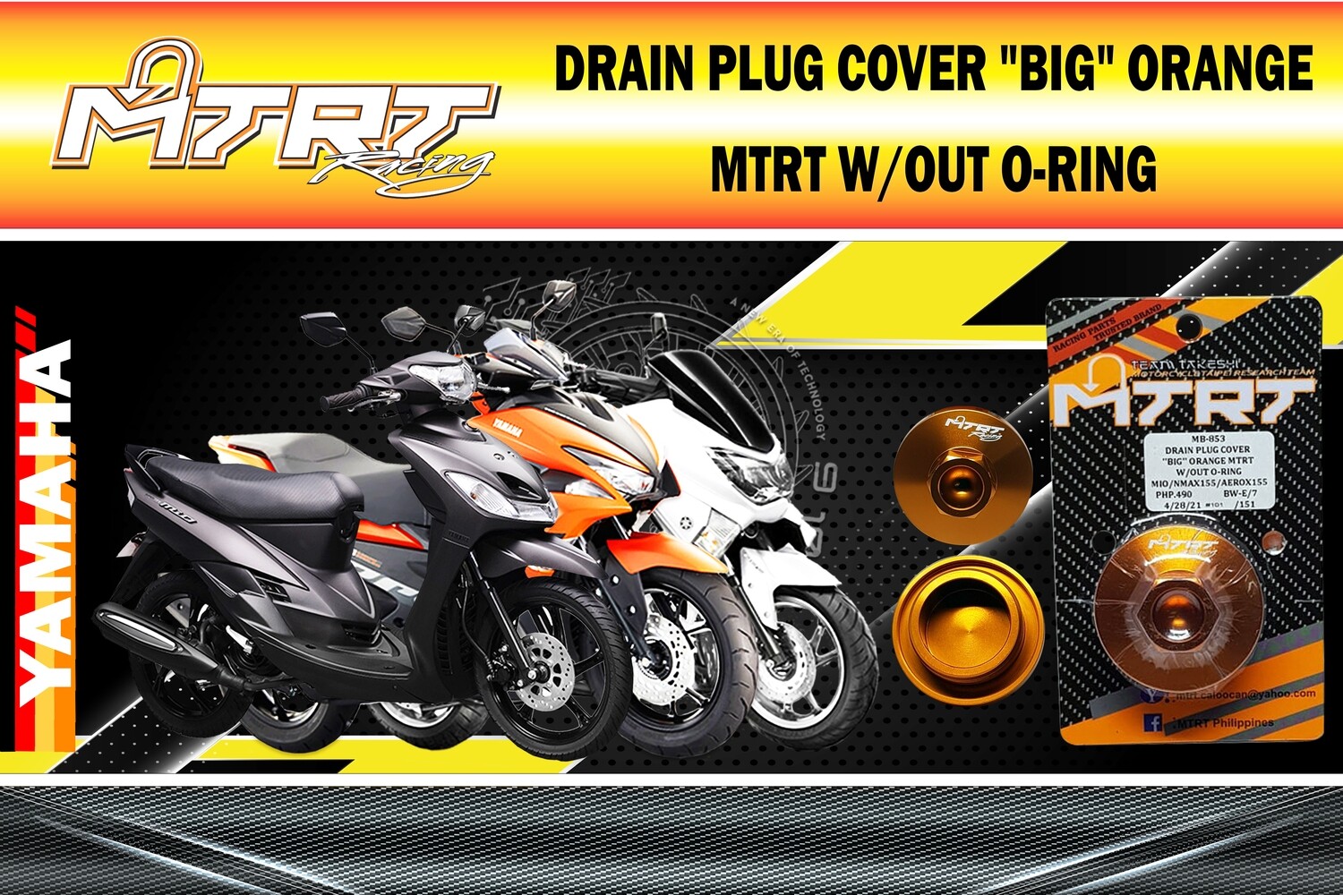 DRAIN PLUG COVER "BIG"  ORANGE MTRT W/OUT O-RING MIO/NMAX155/AEROX155