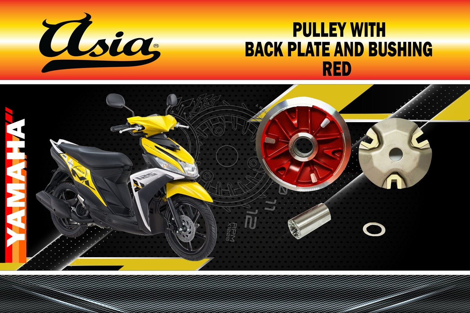 PULLEY with BACK PLATE with bushing MIOi125 ASIA RED