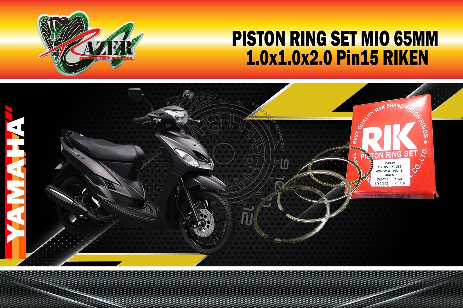 PISTON RING SET MIO 65MM 1.0x1.0x2.0 Pin15 RIKEN
