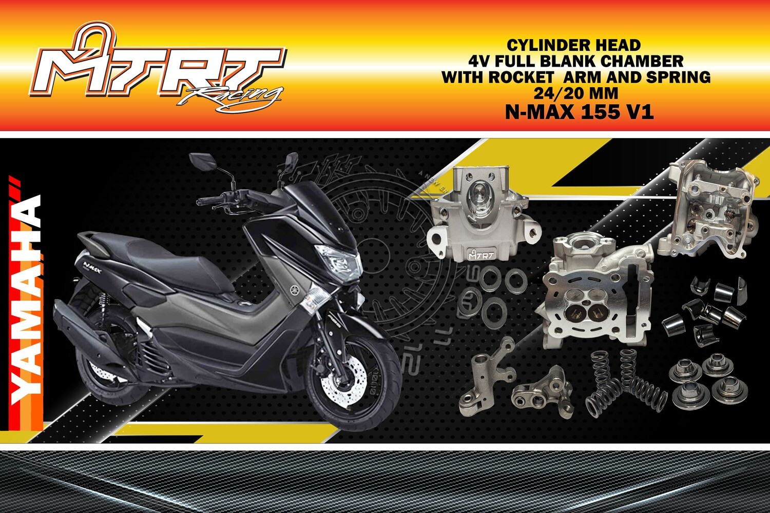 HEAD 24/20MM NMAX V1 FULL BLANK CHAMBER MTRT ( WITH ROCKER ARM, VALVE SPRING, RETAINER, VALVE LOCK, WASHER)