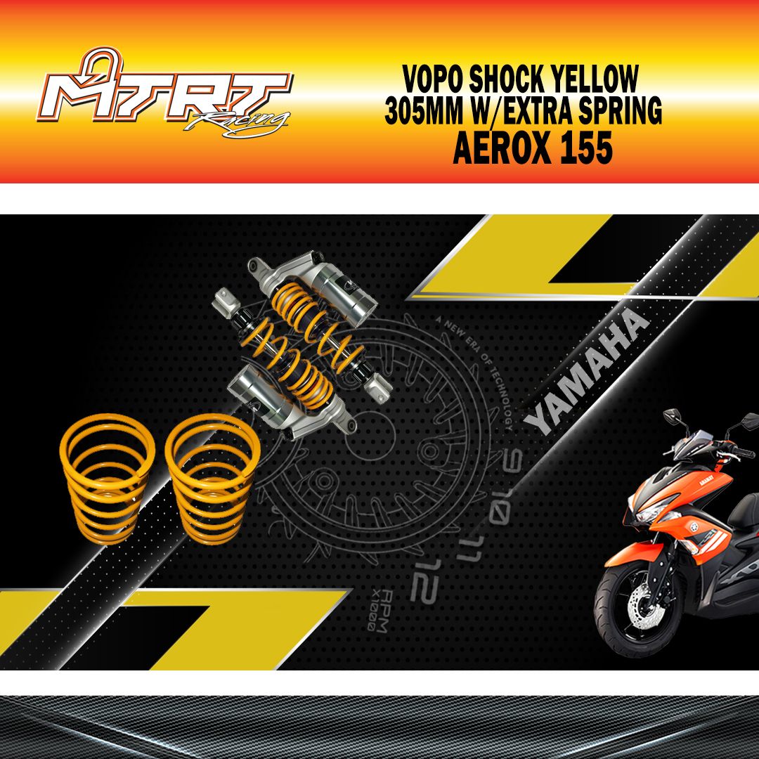 VOPO SHOCK AEROX155 YELLOW 305MM W/EXTRA SPRING