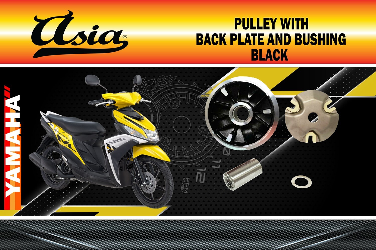 PULLEY with BACK PLATE AND bushing MIOi125 ASIA BLACK