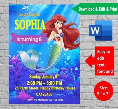 The Little Mermaid Birthday Party Invitation Printable