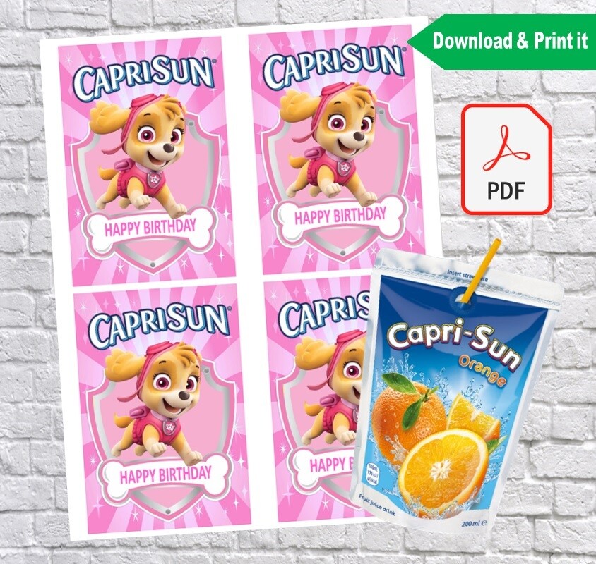 Paw Patrol Skye Capri Sun Pouch Labels Printable Pink