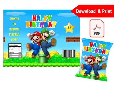 Super Mario Party Favor Chip Bag Wrapper Printable