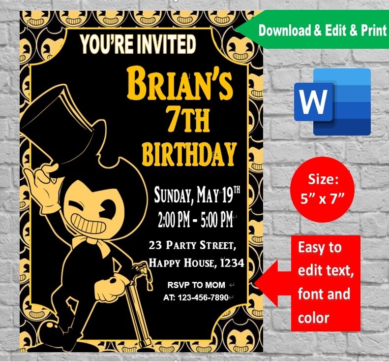 Bendy and the Ink Machine Party Invitation Printable