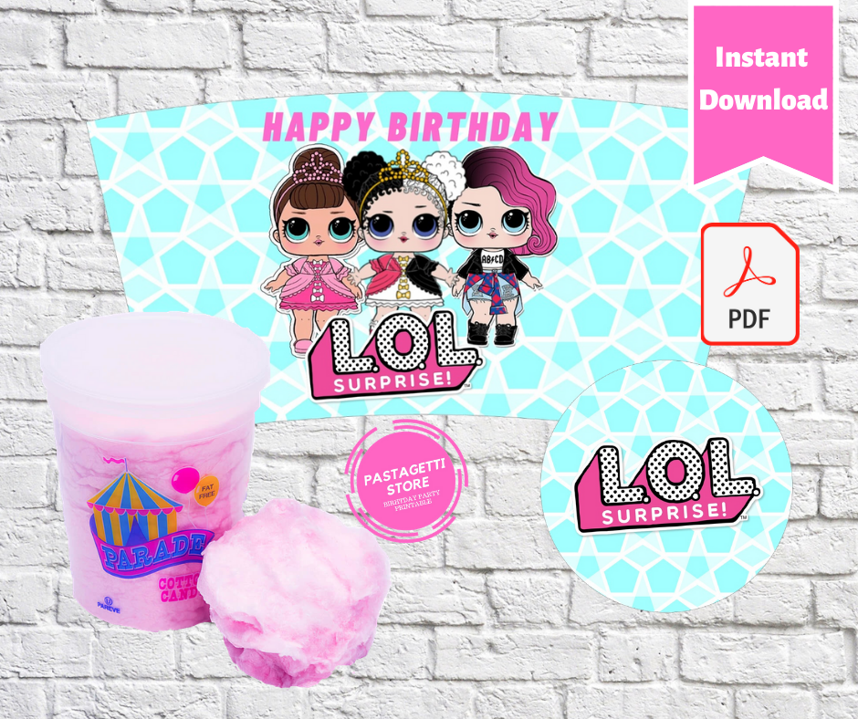 LOL Surprise Party Cotton Candy Tub Wrappers Labels
