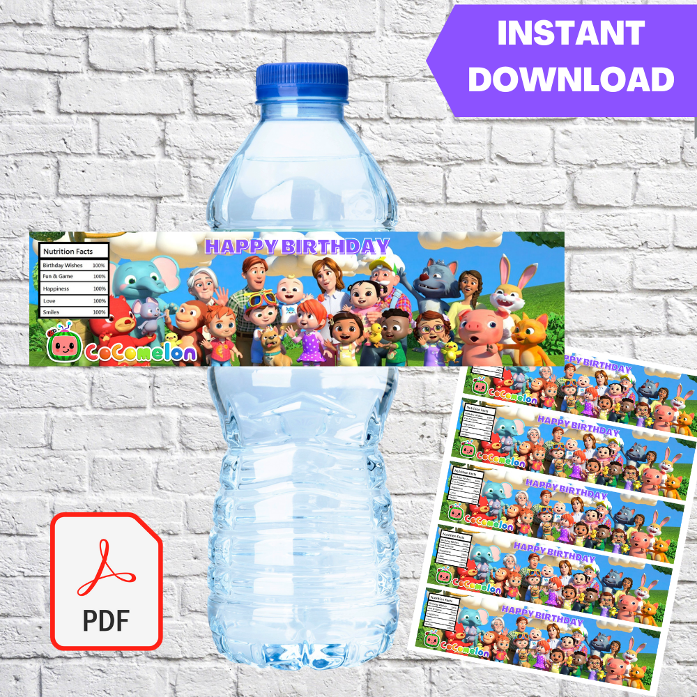 Free Printable Cocomelon water bottle labels