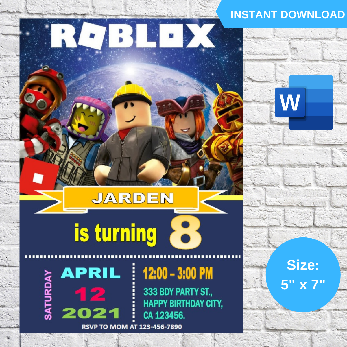 Roblox Game Birthday Party Invitation Template