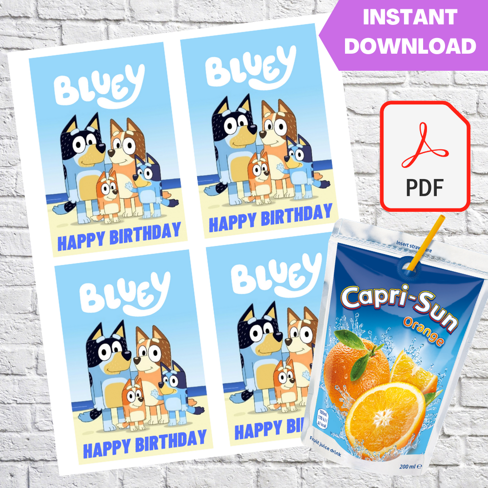 Bluey Party Capri Sun Pouch Labels Printable