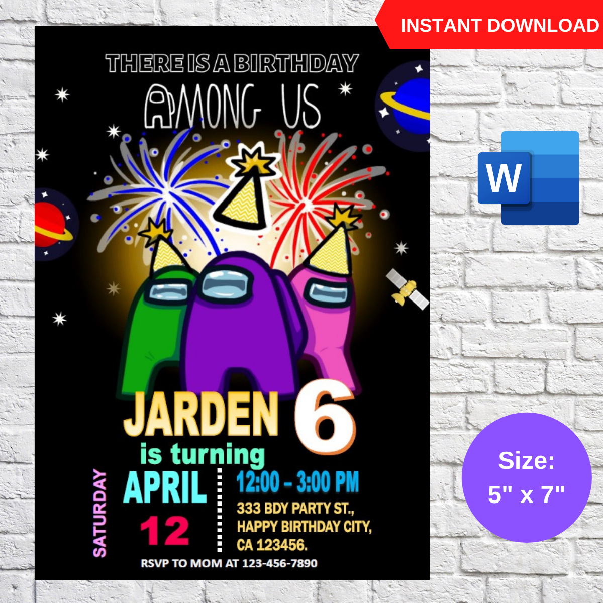 among us birthday party invitation template