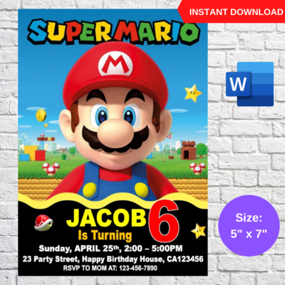 Super Mario Birthday Party Invitation Template