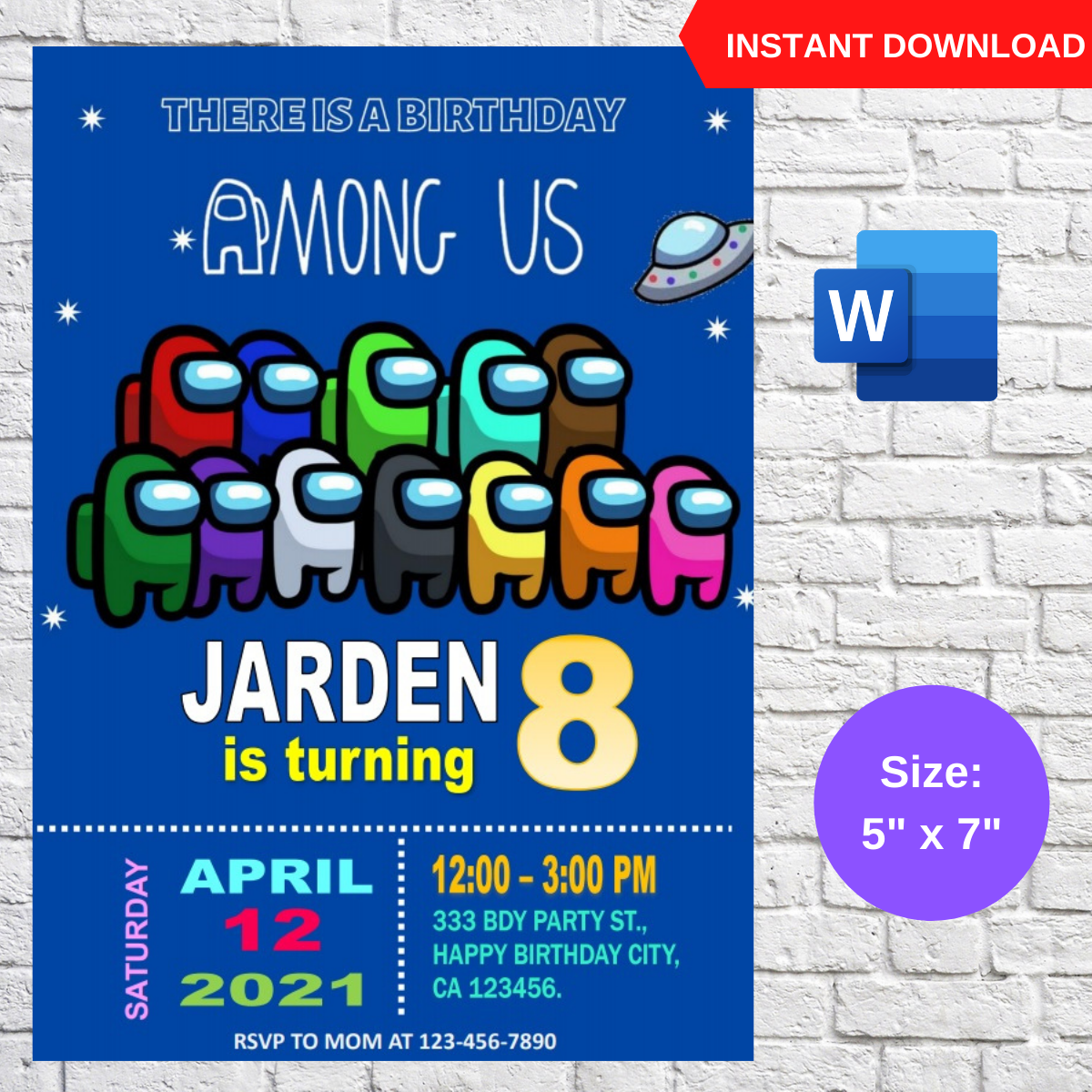 Among Us Game Party Invitation Template Editable
