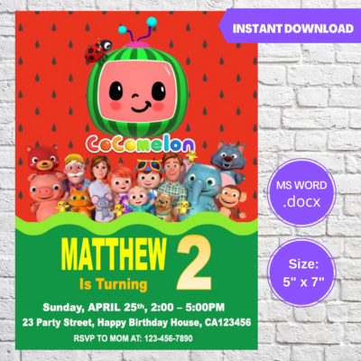 Cocomelon Baby JJ Watermelon Birthday Invitation