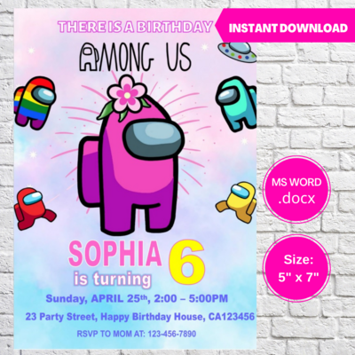 Among Us Girls Party Invitation Template