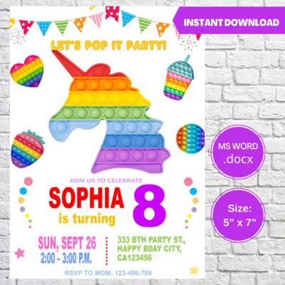 Pop It Bubble Fidget Party Invitation Template