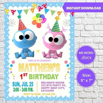GooGoo & GaaGaa Boy Birthday Party Invitation